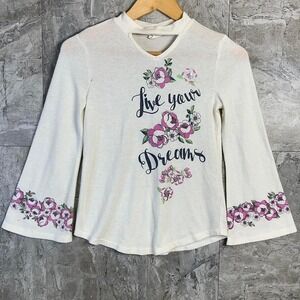 White floral long sleeve top with bell sleeves Kids Medium 7-8 #floral